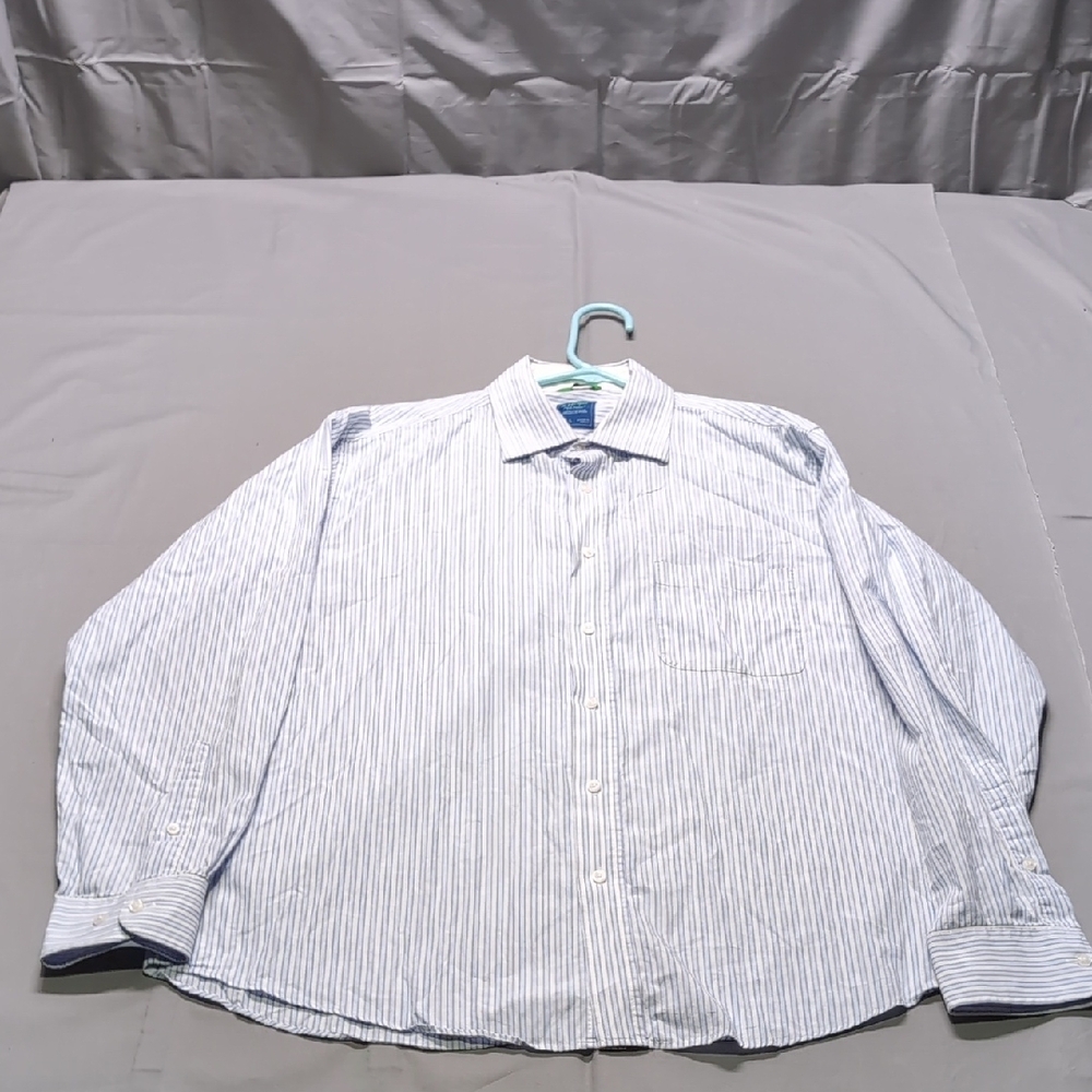 Haspel Mens Blue White Striped Wrinkle‎ Free Cotton Button Down Shirt 16.5 L